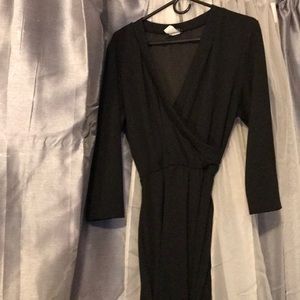 BLK CREPE ELBOW SLV MAXI WRAP DRESS